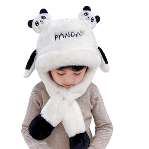 남아 여아용 모자와 스카프 일체형 겨울 보온 및 귀 보호 움직이는 귀여운 판다 아기 모자