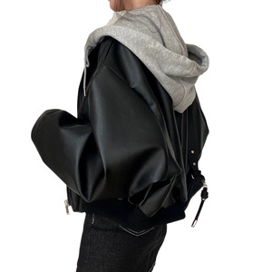 여성 짧은 가죽 자켓 탑을위한 어 세련된 캐주얼 다목적 가짜 투피스 스웨트 후드