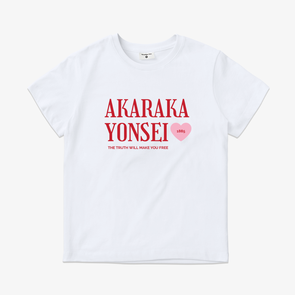 아카라카_핑크 레귤러핏 연세대 크루넥 티셔츠(여)