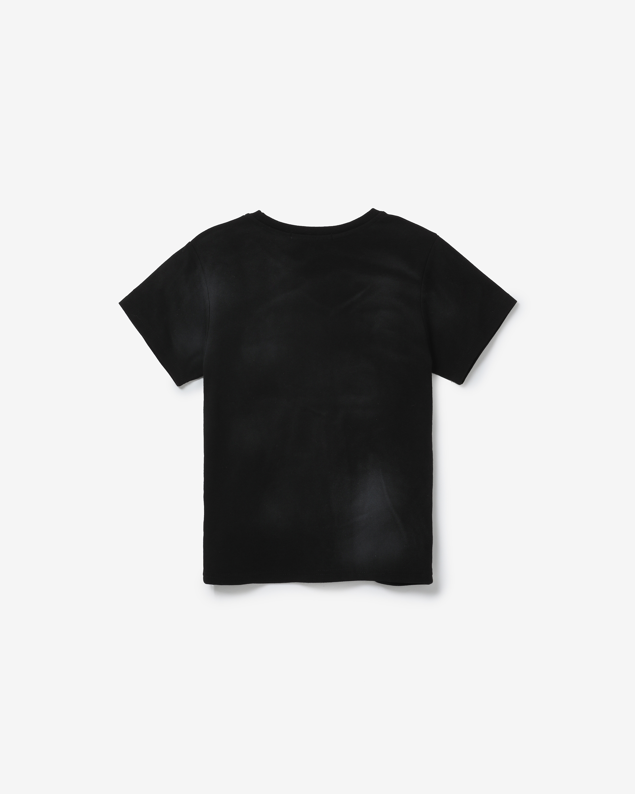 denim patch washing T-shirts [ black ]