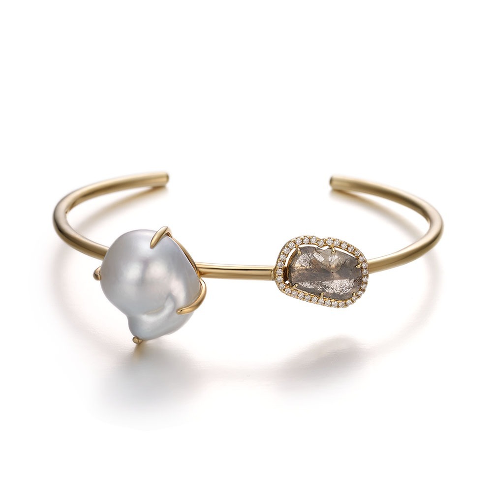 Chic Pearl &amp; Flat Diamond Bracelet