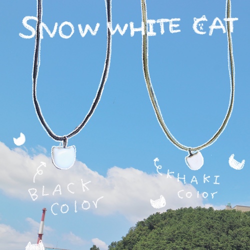 Snow White Cat 고양이 도자기 카키 검정 목걸이