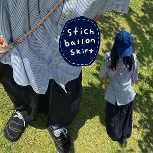 Stitch Balloon Skirt 검정 스티치 벌룬 바스락 치마