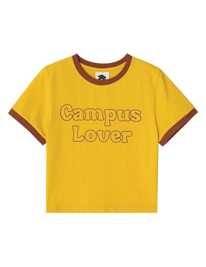 캠퍼스 러버 빈티지 크롭 링거 티셔츠(옐로우)