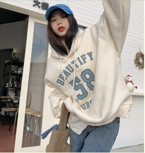 (도화)신상 점퍼 티 후드 루즈핏 긴팔 기모 커플티 긴팔티 여성기모후드셔츠