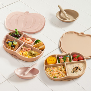 마미스테이블 호박흡착식판 최상급 식품용 실리콘 유아 돌 아기 그릇 이유식용기