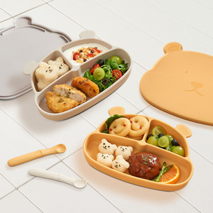 마미스테이블 먹자곰 흡착식판 최상급 식품용 실리콘 유아 돌 아기 그릇