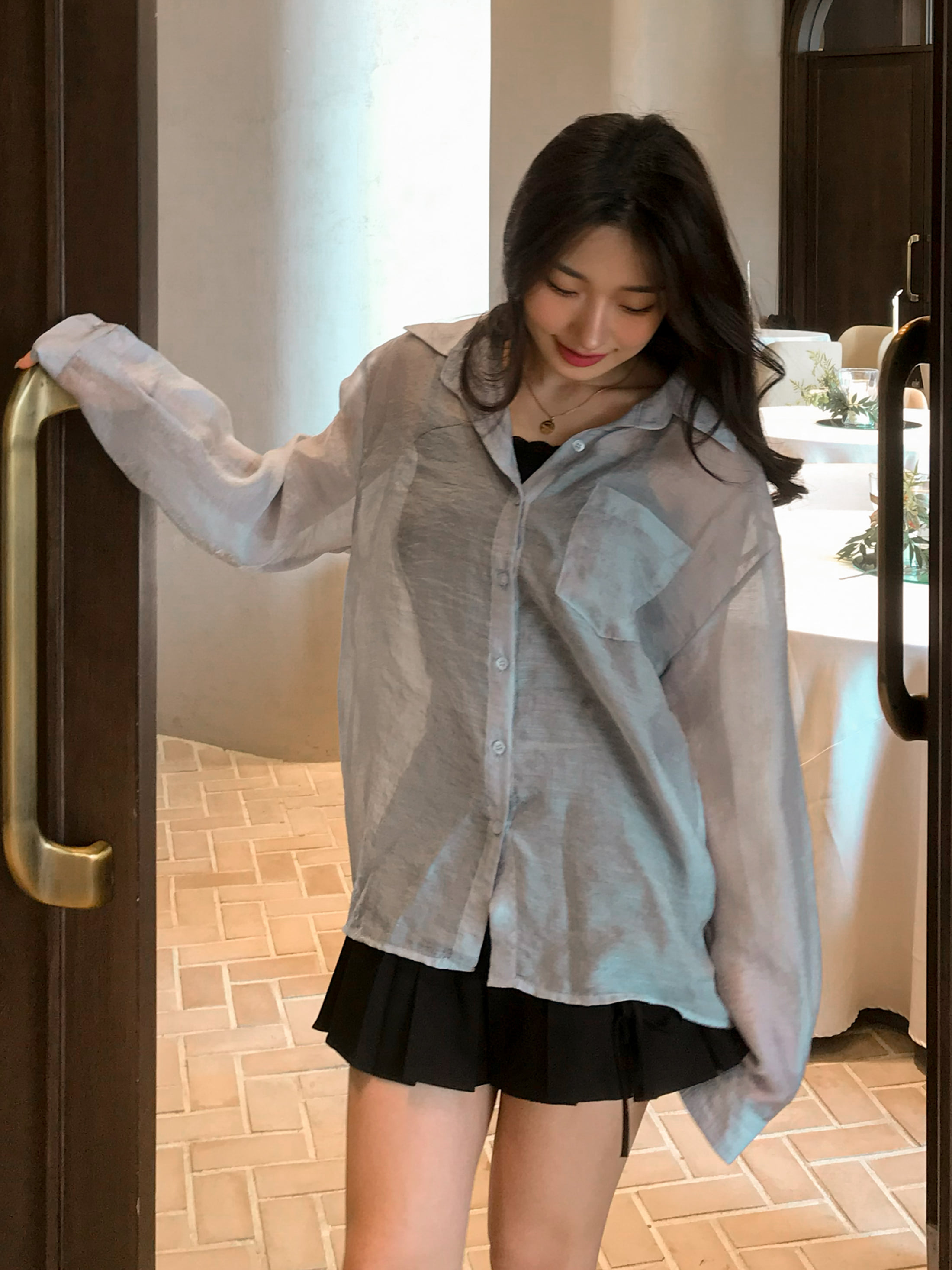 베리 오간자 시스루 셔츠