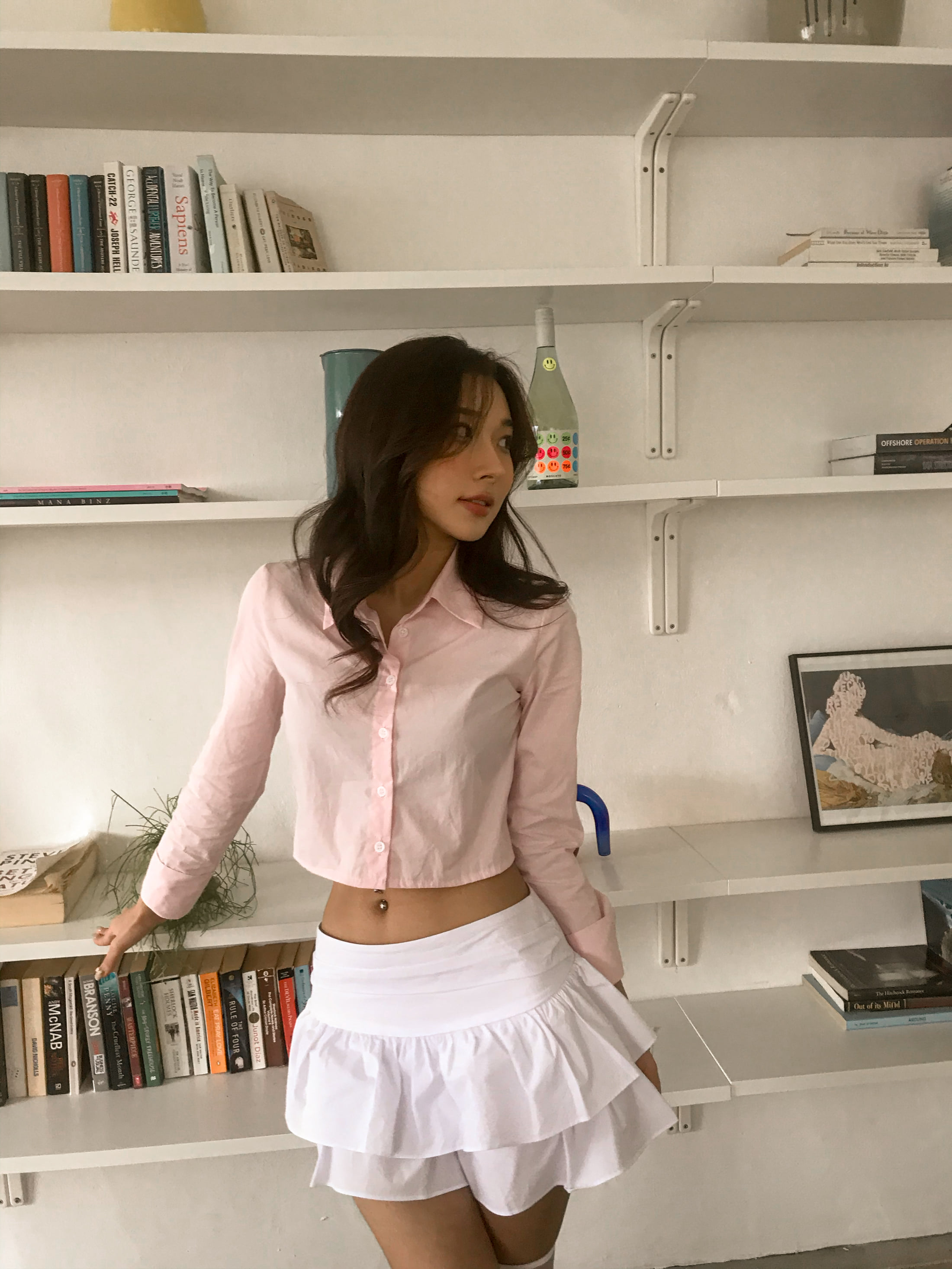 핀턱 데일리 크롭셔츠
