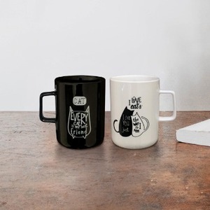 블랙 앤 화이트 고양이 머그 2P 1262 머그잔 머그컵 커플 커피컵 선물용 답례품