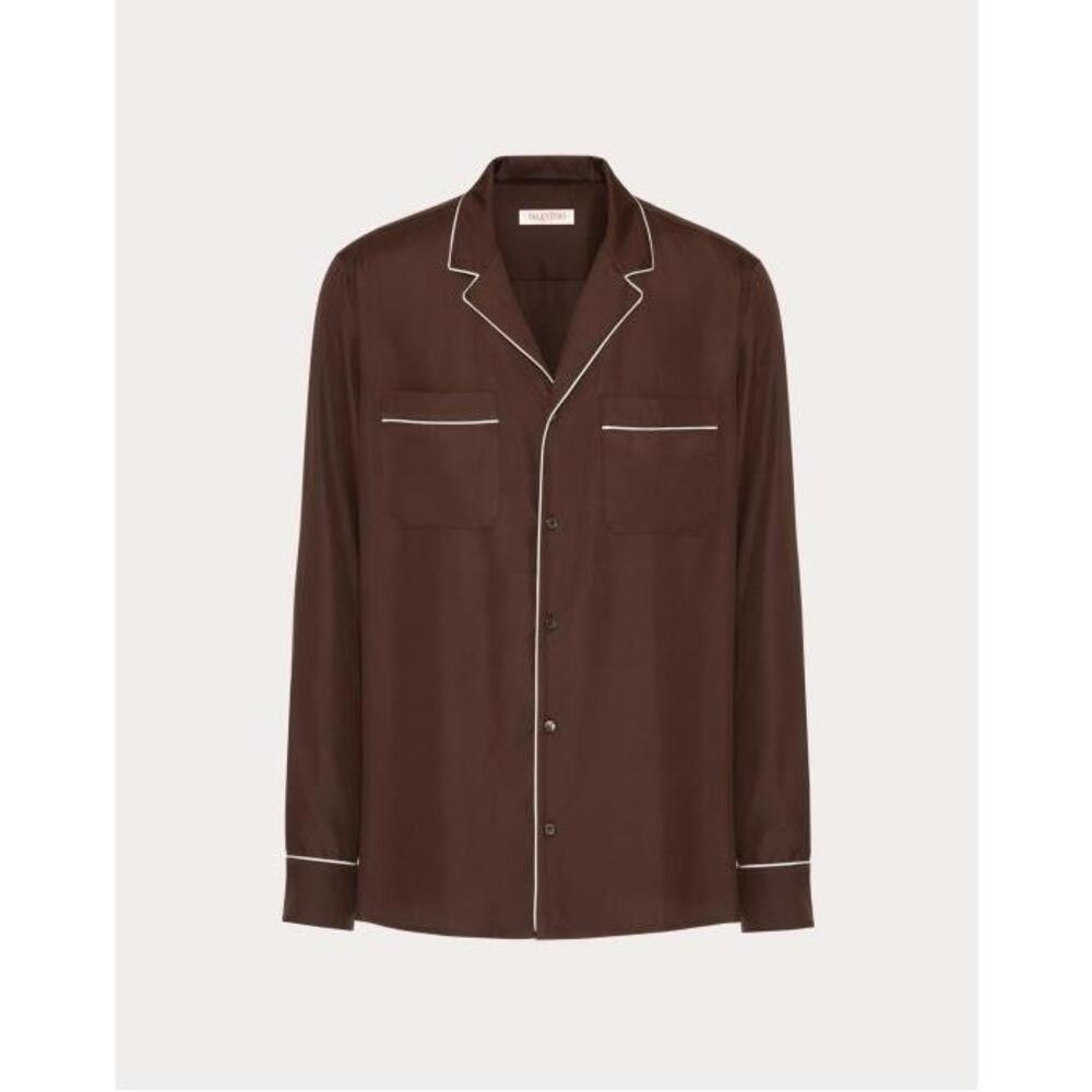 발렌티노 남성 셔츠 Silk Pajama Shirt for Man in Brown | Valentino GB VABD0588R_E04