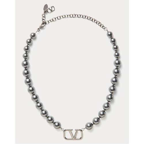 발렌티노 남성 목걸이 Vlogo Signature Metal Choker With Swarovski® Pearls for Man in Ruthenium | Valentino GB YJ0P47UXM_V1Y