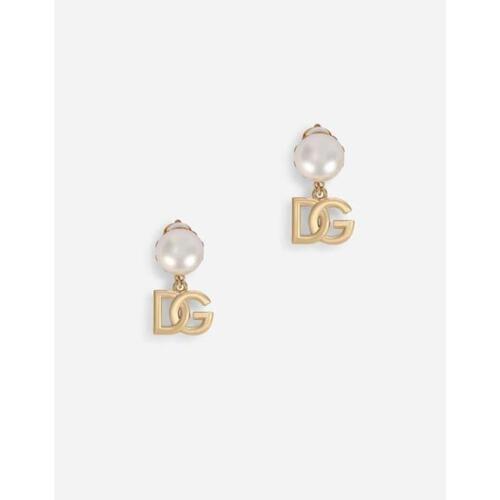돌체앤가바나 남성 귀걸이 Clip on earrings with pearls and DG logo pendants WEN7P3W111187279