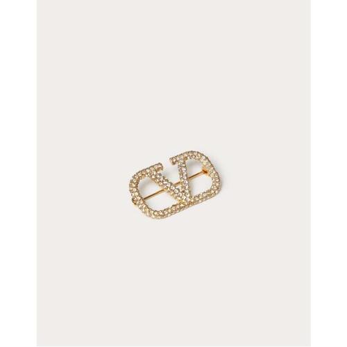 발렌티노 여성 기타액세서리 Vlogo Signature Metal Brooch With Swarovski® Crystals for Woman in Gold | Valentino GB WJ0E82YCW_MH5