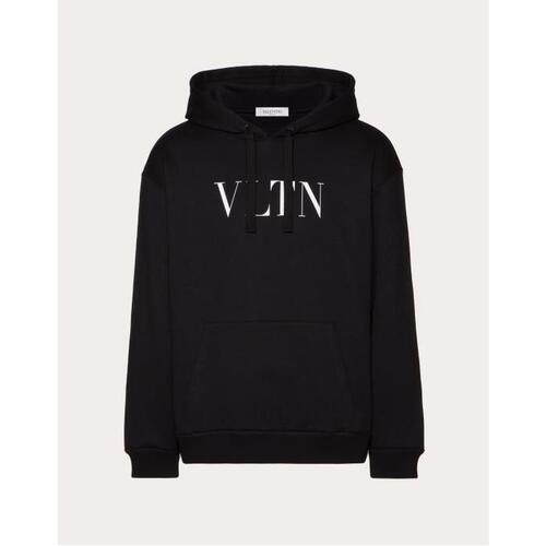 발렌티노 남성 후드티 후드집업 Hooded Sweatshirt With Vltn Print for Man in Black | Valentino GB VMF14F3TV_0NO