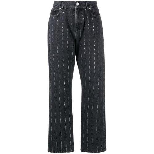 스텔라맥카트니 여성 바지 데님 Black Crystal Embellished Pinstriped Straight Leg Jeans 19397534_6D00293SPH12