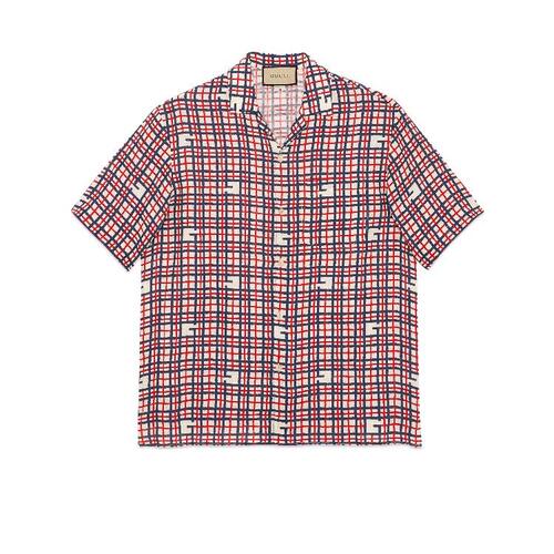 구찌 남성 셔츠 742706 ZAN3K 6359 Square G tartan print linen shirt