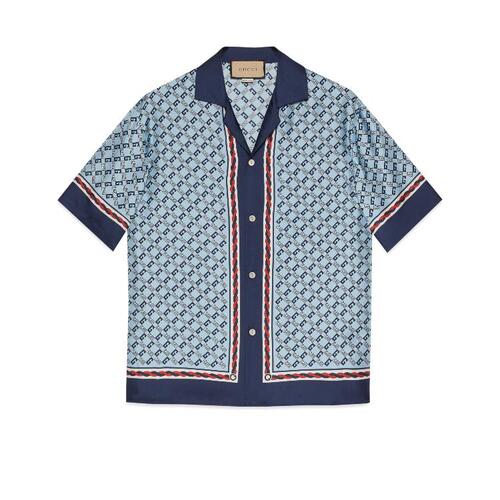 구찌 남성 셔츠 740319 ZAMZX 4589 Geometric Square G print silk shirt
