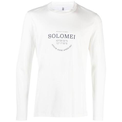 브루넬로쿠치넬리 남성 티셔츠 맨투맨 White Logo Print Long Sleeve T shirt 19129888_M0T618740C7220