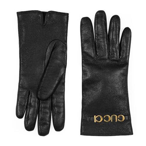 구찌 여성 장갑 788339 BAP00 1000 Leather gloves with Gucci script