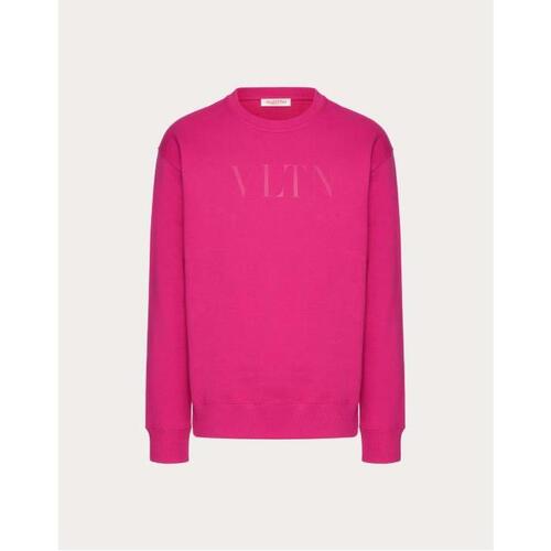 발렌티노 남성 후드티 후드집업 Cotton Crewneck Sweatshirt With Vltn Print for Man in Pink Pp | Valentino GB VMF26M9JA_UWN