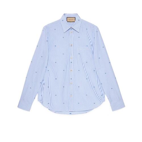 구찌 남성 셔츠 703396 ZAHJ0 4514 Striped cotton poplin shirt