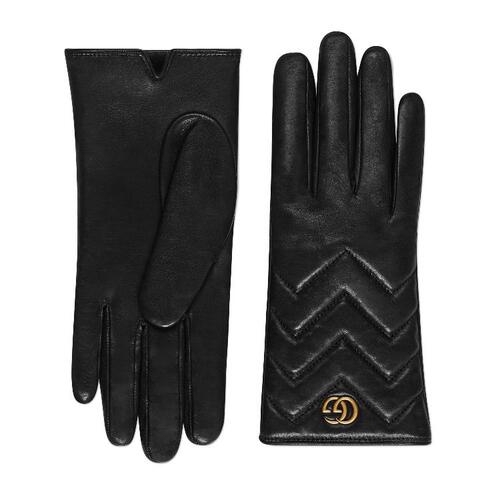 구찌 여성 장갑 787375 BAP00 1000 GG Marmont chevron leather gloves