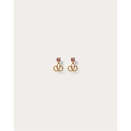 발렌티노 여성 귀걸이 Vlogo Signature Earrings In Metal And Swarovski® Crystals for Woman in Gold/pink | Valentino GB WJ0H29YCW_0V3