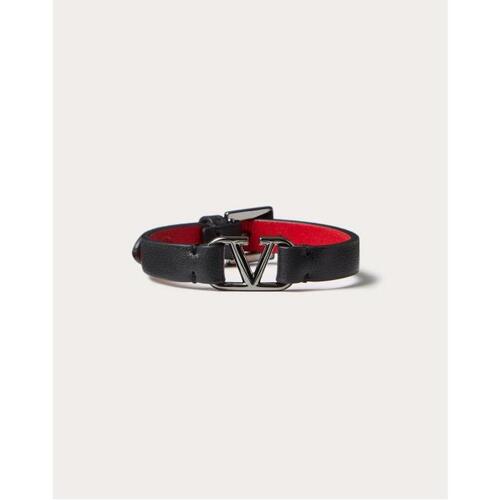 발렌티노 남성 팔찌 Vlogo Signature Leather Bracelet for Man in Black/pure Red | Valentino GB YJ0M67TCZ_0SM