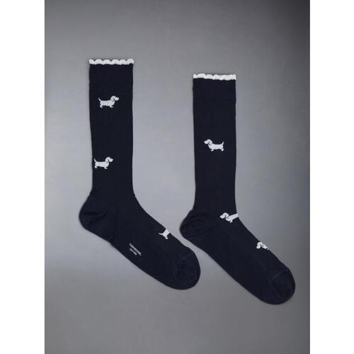 톰브라운 여성 양말 FAS196A-Y3011-415 Hector motif scalloped edge socks