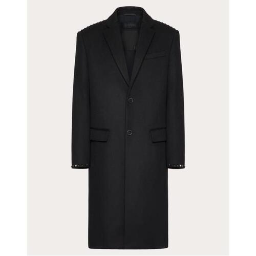 발렌티노 남성 코트 Single Breasted Coat In Double faced Wool And Cashmere With Black Untitled Studs for Man in Black | Valentino GB VCAG602KA_0NO