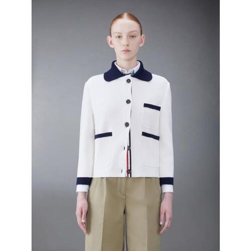 톰브라운 여성 니트웨어 FKJ090B-Y3028-100 Cotton Cashmere Polo Collar Pocket Jacket