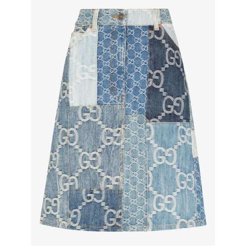 구찌 여성 스커트 blue patchwork GG denim knee length skirt 18620320_701436XDBZN