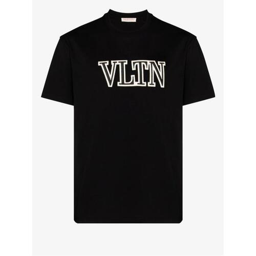 발렌티노 남성 티셔츠 맨투맨 black VLTN embroidered cotton T shirt 18363824_VMG10V8RB