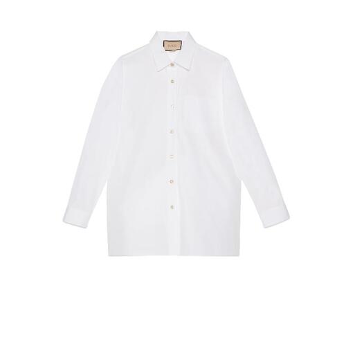 구찌 여성 블라우스 셔츠 759790 ZAOXQ 9000 Cotton shirt with Gucci embroidery