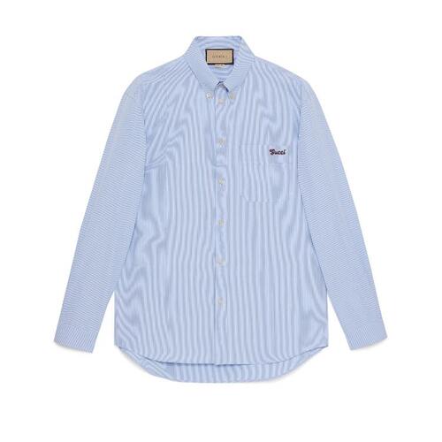 구찌 남성 셔츠 722780 ZAL2A 4857 Striped cotton shirt with Gucci logo