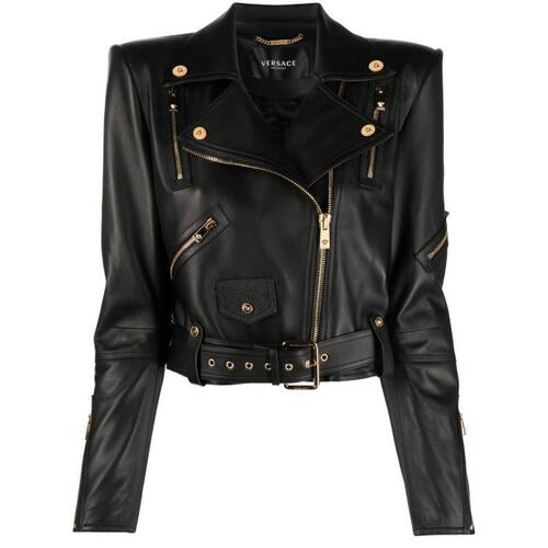 베르사체 여성 자켓 블레이저 Black Zip Up Leather Biker Jacket 19136847_10079151A00713