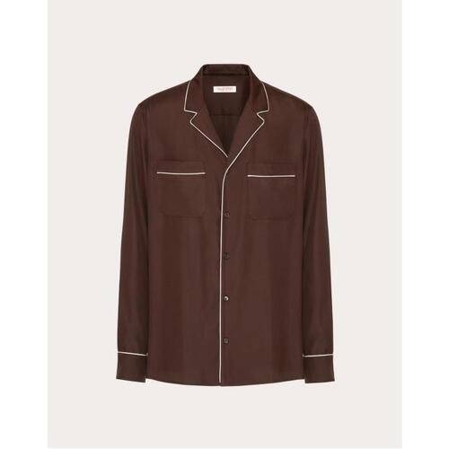 발렌티노 남성 셔츠 Silk Pajama Shirt for Man in Brown | Valentino GB VABD0588R_E04