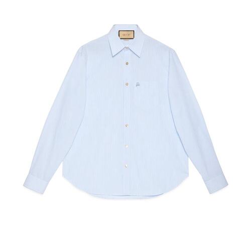 구찌 남성 셔츠 751065 ZANYN 4337 Striped cotton shirt with embroidery