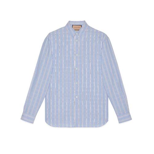 구찌 남성 셔츠 742714 ZAMR3 4305 Striped Double G cotton shirt
