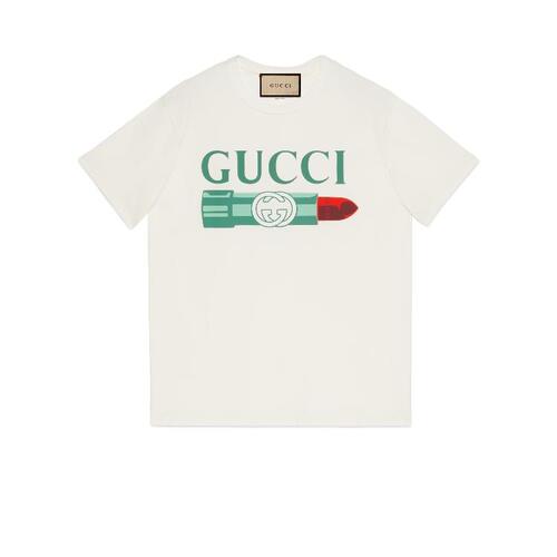 구찌 여성 티셔츠 맨투맨 717422 XJFHT 9095 Gucci lipstick print cotton T shirt