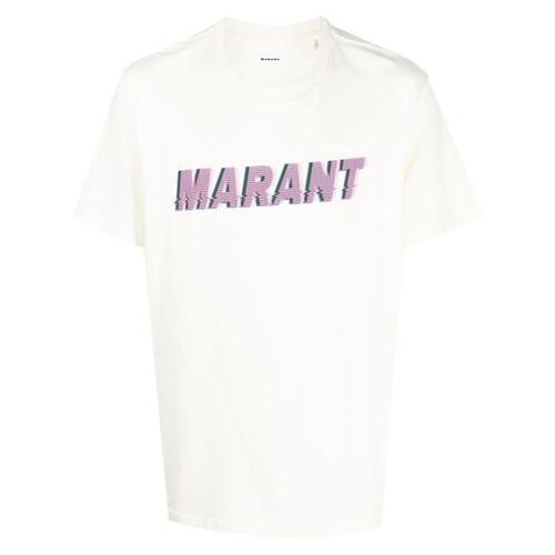 MARANT 남성 티셔츠 맨투맨 white logo print cotton T shirt 19577415_TS0052HAA1N55H