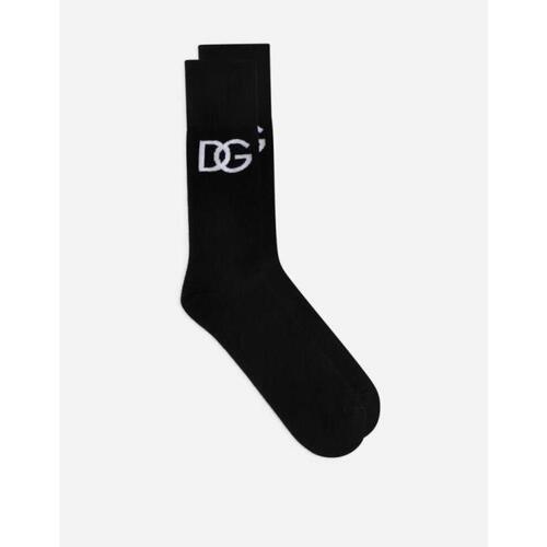 돌체앤가바나 남성 양말 Stretch cotton socks with jacquard DG logo GXG83TJACKUS9000