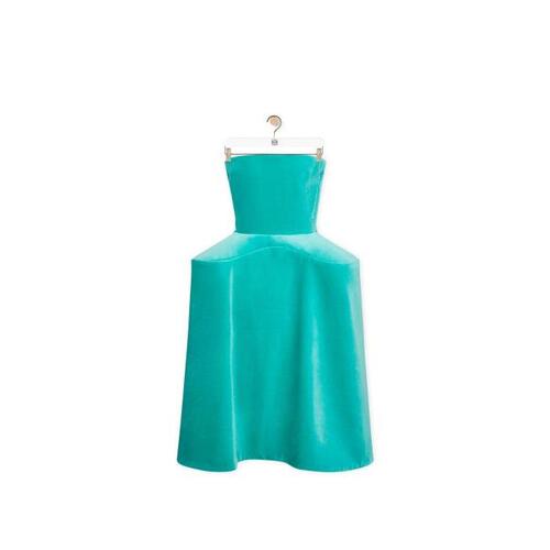 로에베 여성 원피스 Peplum bustier dress in cotton velvet Caribbean Blue S540Y09XIU-5270