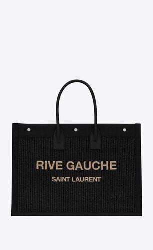 생로랑 남성 토트백 탑핸들백 5094152M21E1050 rive gauche large tote bag in embroidered raffia and leather