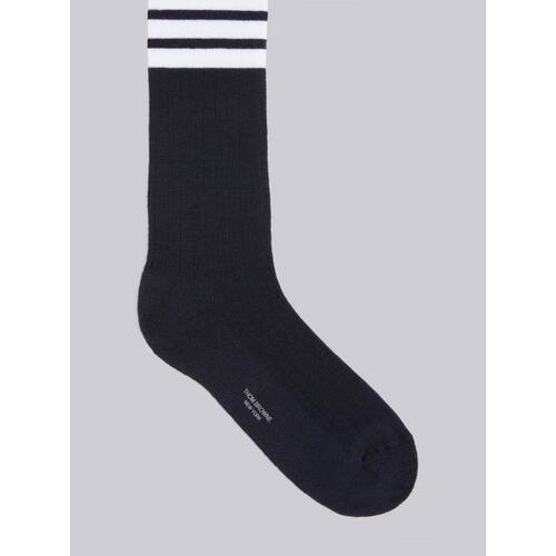 톰브라운 남성 양말 MAS095A-01690415 Navy Cotton Athletic Mid calf 4 Bar Socks
