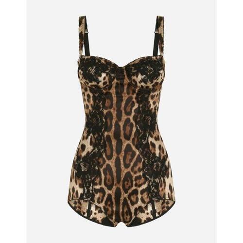 돌체앤가바나 여성 언더웨어 파자마 Silk balconette lingerie bodysuit with leopard print lace details O9A05TFSAXYHY13M