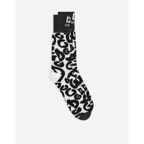 돌체앤가바나 남성 양말 Stretch cotton socks with jacquard DG logo GXG55TJACKVS9000