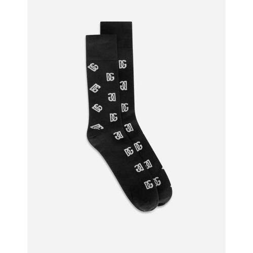 돌체앤가바나 남성 양말 Stretch cotton jacquard socks with DG Monogram GXN25TJACT3S9000