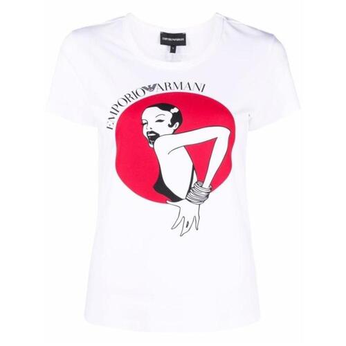 아르마니 여성 블라우스 셔츠 그래픽 프린트 로고 프린트 티셔츠 3L2T6K2J07Z